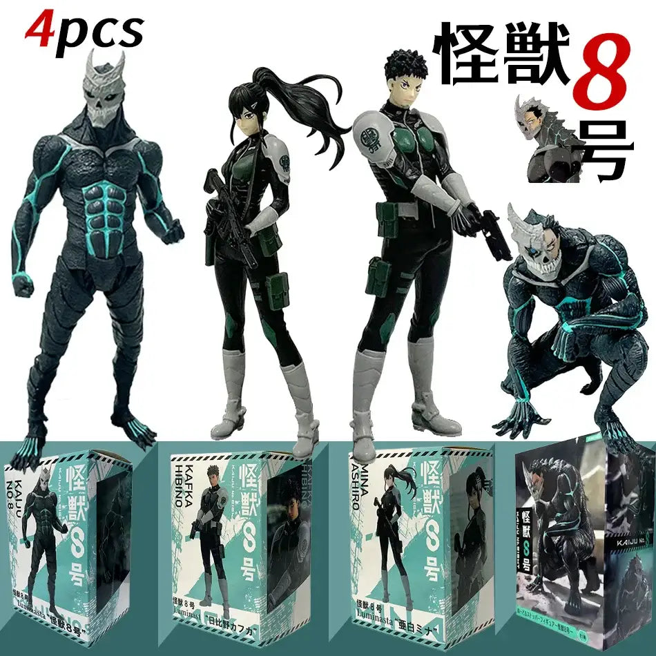 Black and teal armored pvc statue of kafka hibino monster form with detailed sculpting and painted finishes