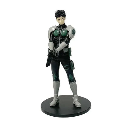 Black and silver armored kaiju no 8 kafka hibino pvc statue with green accents in monster form on circular base