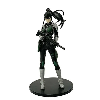 Black and green anime action figure pvc statue of kafka hibino in monster form holding assault rifle on black base