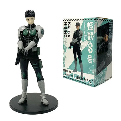 Black and green armored kaiju no 8 kafka hibino pvc statue in monster form with gray accents on a circular base