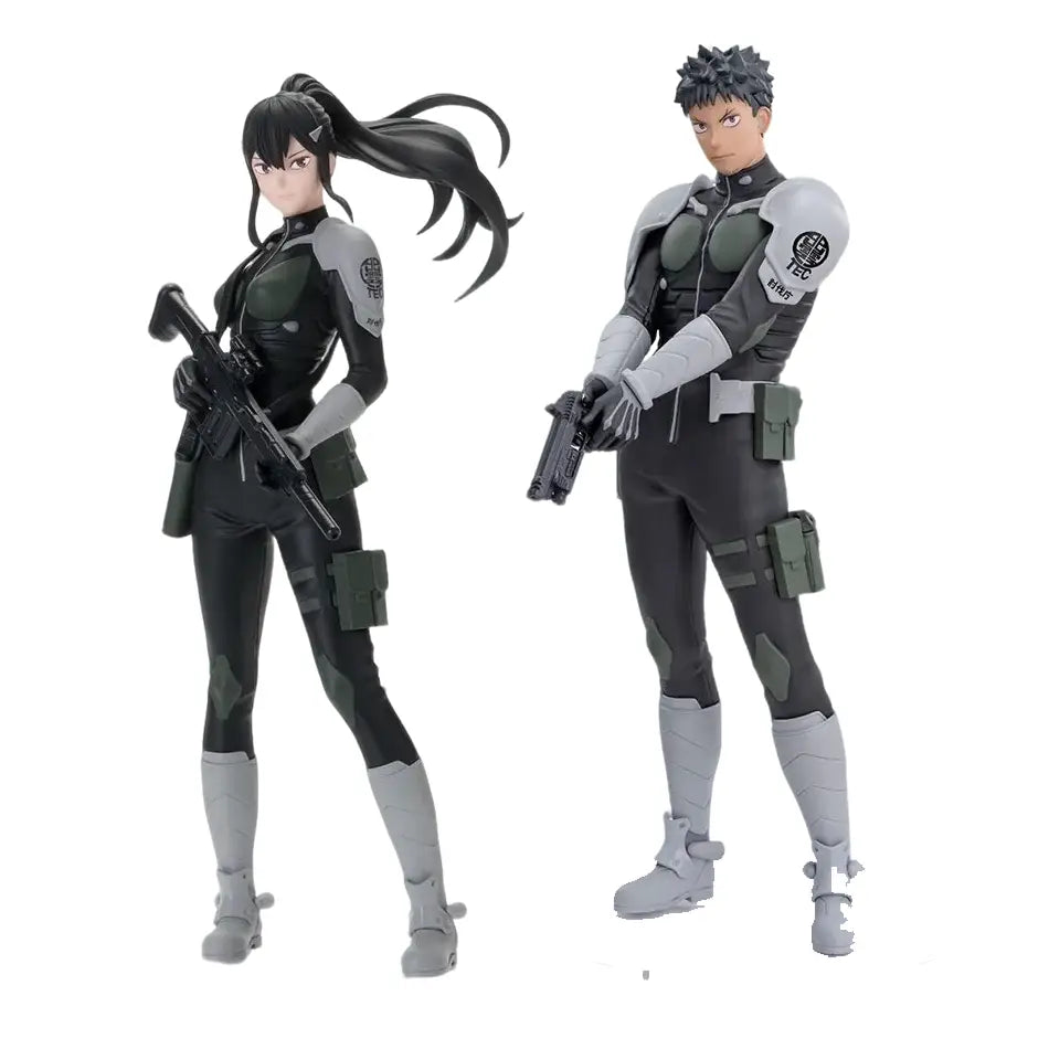 Kaiju no 8 kafka hibino pvc statue skeleton design featuring black and gray anime tactical action figures with weapons