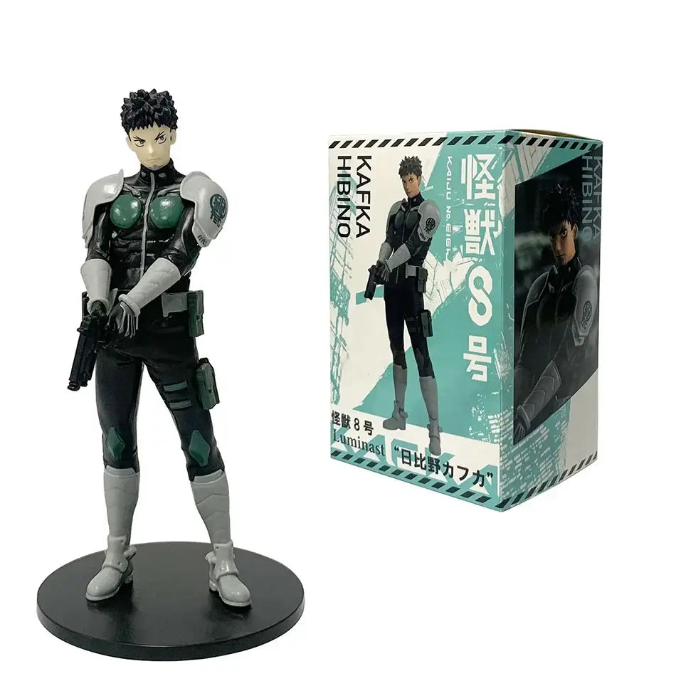 Black and green armored kafka hibino pvc statue with skeleton design from kaiju no 8 front view
