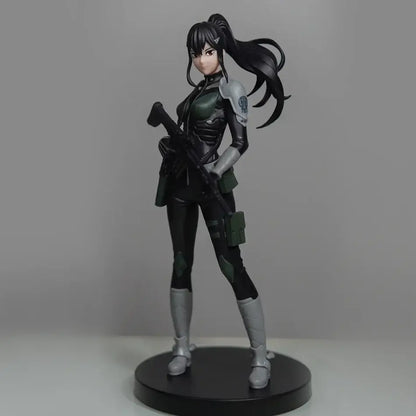 Kaiju no 8 kafka hibino pvc statue with skeleton design featuring black and green armor and long black ponytail hair