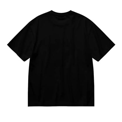 Black short-sleeved cotton t-shirt featuring a simple mina shiro graphic for casual manga fans