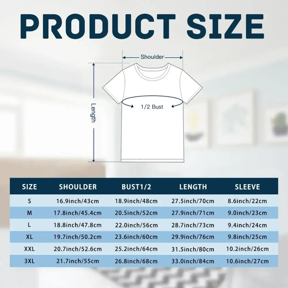 White short-sleeved crew neck cotton t-shirt with mina shiro graphic displayed in size chart for kaiju no 8 tee
