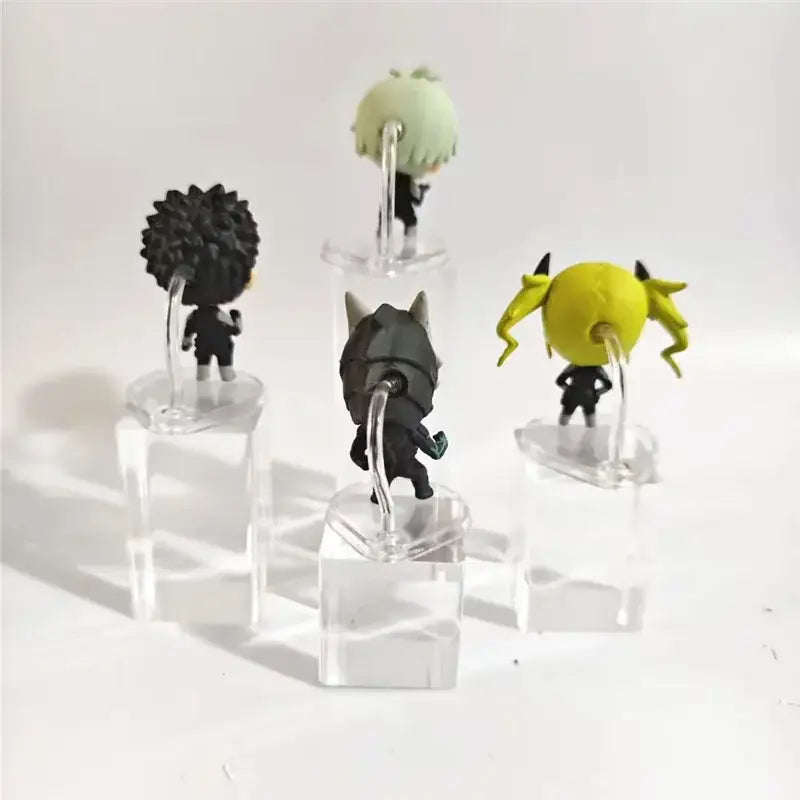 Kaiju no 8 cute version mini figure set featuring five chibi characters with colorful hair on clear acrylic stands