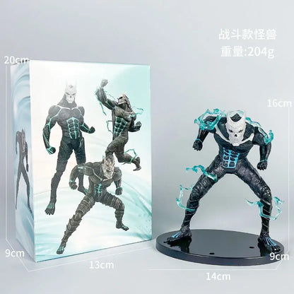 Kaiju no 8 monster action figure in black and teal with skull mask and glowing effects made of durable pvc material