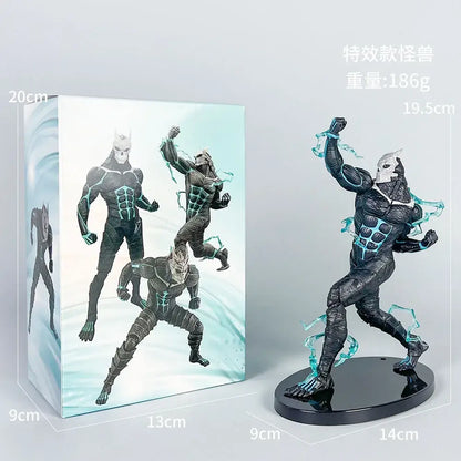 Kaiju no 8 monster action figure full-form pvc model with black and teal electric skull mask on black base