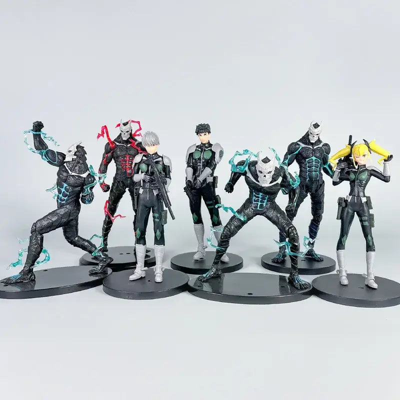 Kaiju no 8 monster action figure set in black and teal features durable pvc, detailed muscles, and glowing energy effects