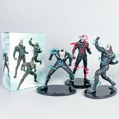 Kaiju No 8 monster action figure set featuring black and white durable PVC models with glowing energy effects on black bases