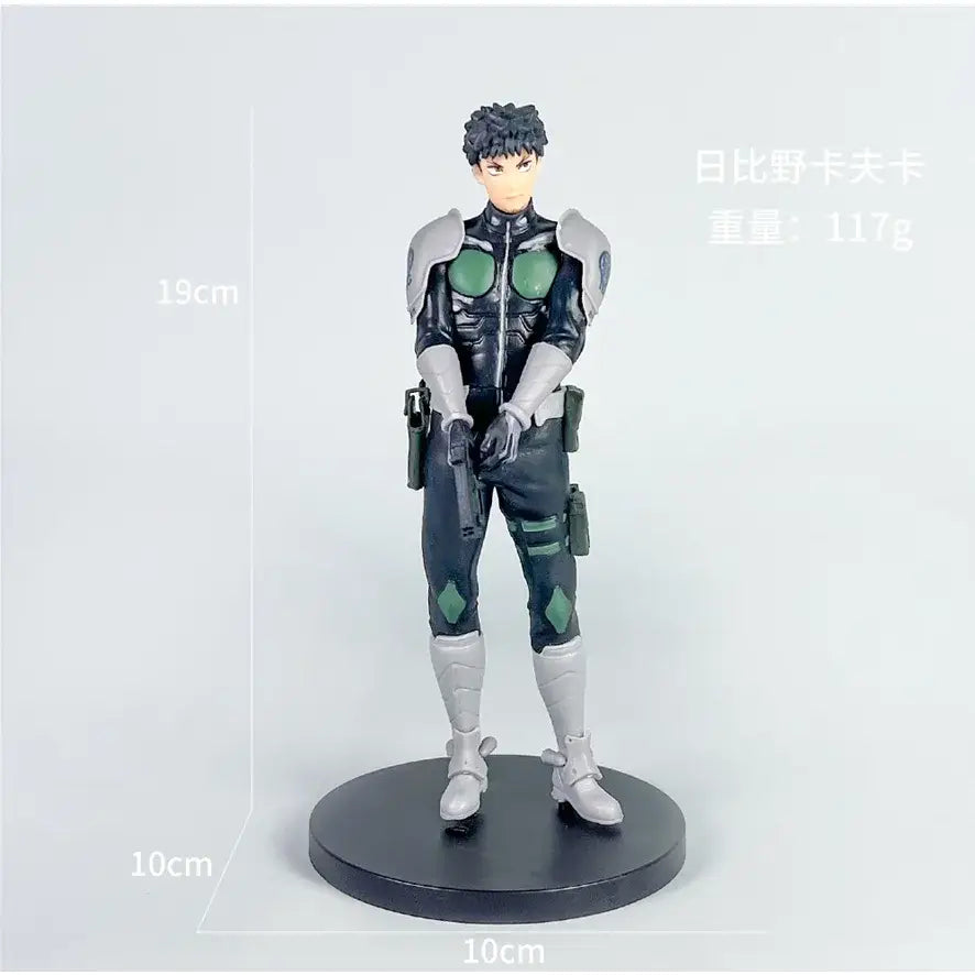 Kaiju no 8 monster action figure in black and green durable pvc with silver armor standing on a circular base