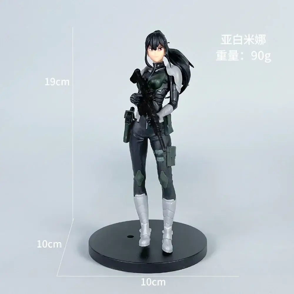 Black and gray Kaiju No 8 monster action figure with silver boots standing on a circular base full-form PVC model