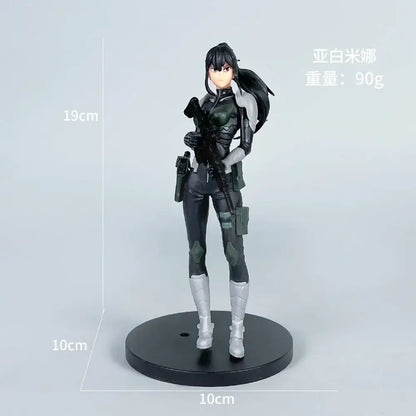 Black and gray Kaiju No 8 monster action figure with silver boots standing on a circular base full-form PVC model