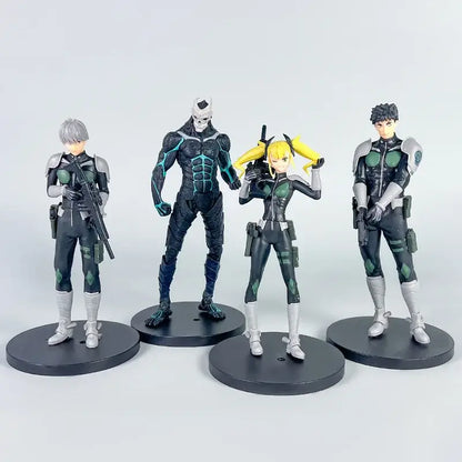 Four detailed kaiju no 8 monster action figures in black gray and teal durable pvc armor with distinct designs