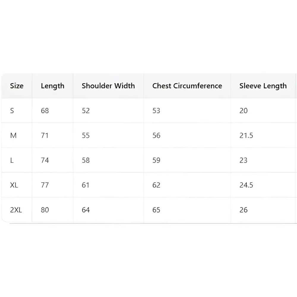 Size chart for kaiju no 8 washed cotton t shirt in sizes s to 2xl showing measurements in inches