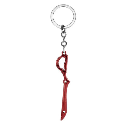 Mini metal red scissor blade keychain featuring a stylized sword design with intricate handle details from kill la kill