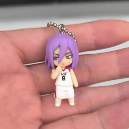 Purple-haired kise ryota kuroko’s basketball pvc figure keychain with white number 9 jersey and shorts ornament pendant