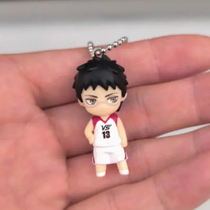 Kuroko’s basketball kise ryota chibi pvc keychain figure with black hair green eyes and white number 13 jersey ornament pendant