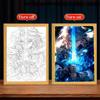 Legend of zelda princess zelda blue glowing sword diamond painting in wooden frame light painting decor