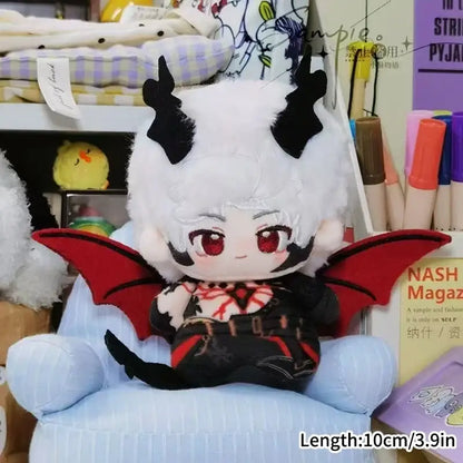 White fluffy plush doll with black horns red wings and black outfit red accents cute cartoon bag charm keychain