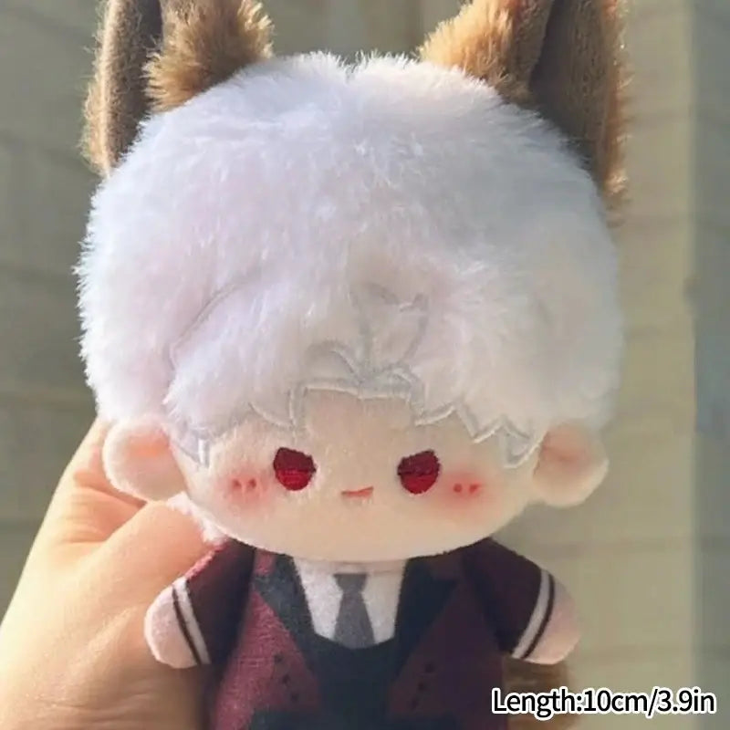 Love and deepspace keychain featuring a cute cartoon plush doll with fluffy white hair and fox ears bag charm