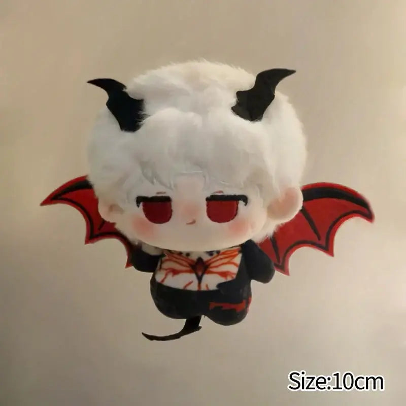 A plush white devil-themed cute cartoon bag charm with black horns and red wings from love and deepspace keychain