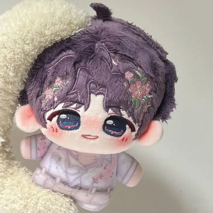 Love and deepspace keychain cute cartoon bag charm plush doll with purple hair pink flowers and white floral outfit