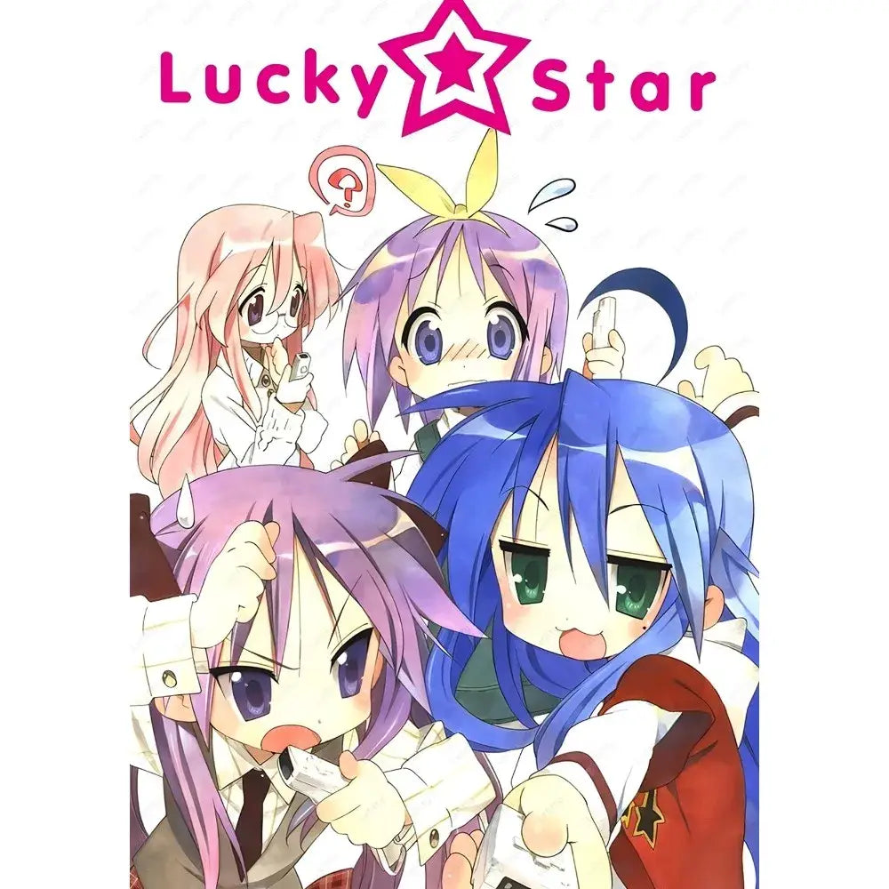 Lucky star waterproof poster featuring four colorful chibi characters as wall art sticker for decoration