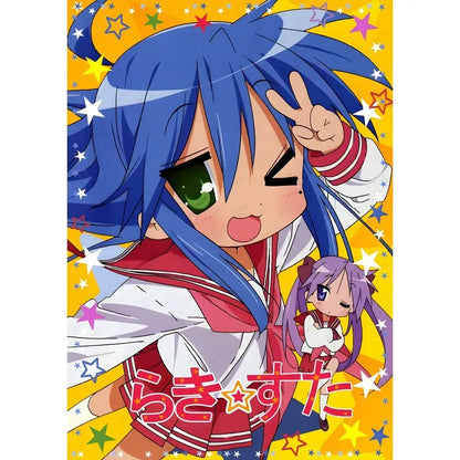 Lucky star waterproof poster featuring a blue-haired anime girl in red and white school uniform with one green eye