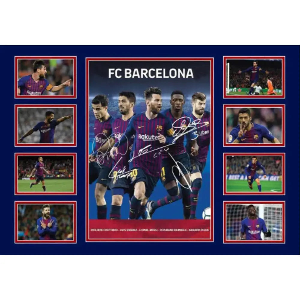 Framed fc barcelona signed player collage print on canvas wall decor perfect for boys room gift