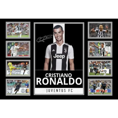 Black and white juventus fc sports memorabilia featuring cristiano ronaldo in striped jersey wall decor for boys room