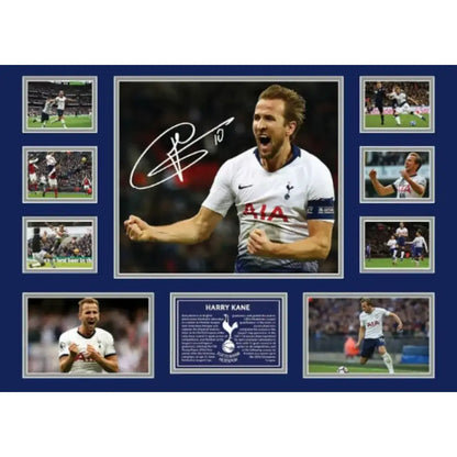 A framed sports memorabilia collage with harry kane autograph in tottenham jersey perfect for boys room wall decor
