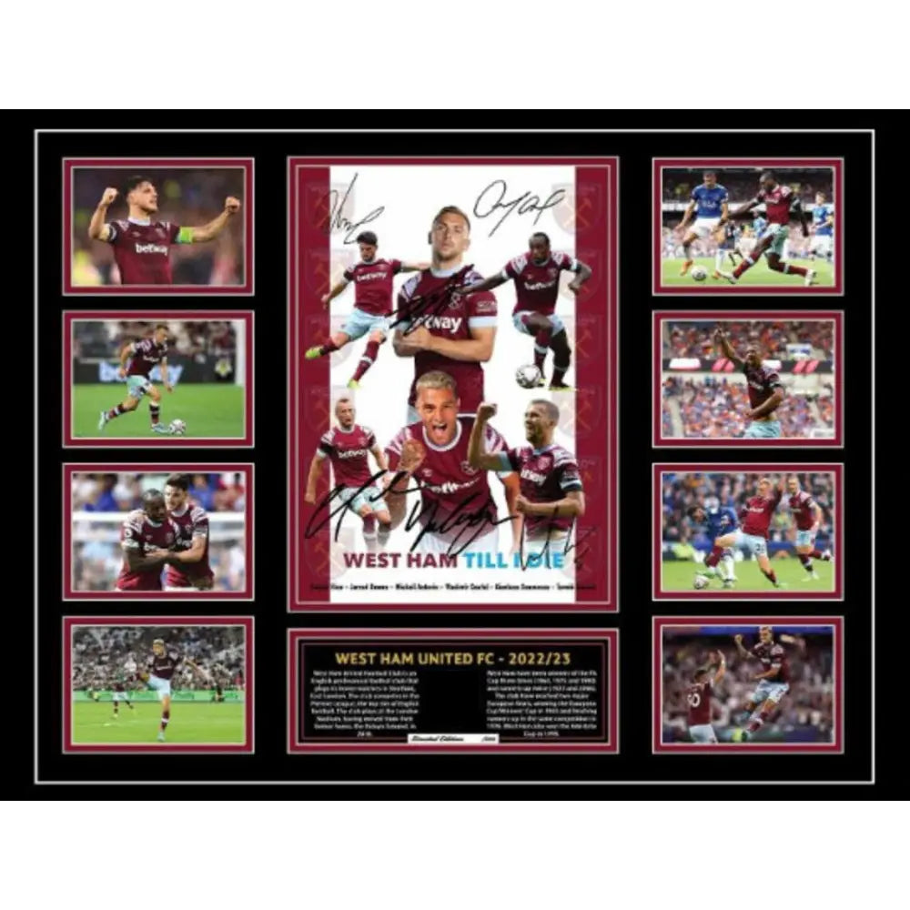 Framed west ham united fc 2022 23 signed player collage with maroon and black matting wall decor
