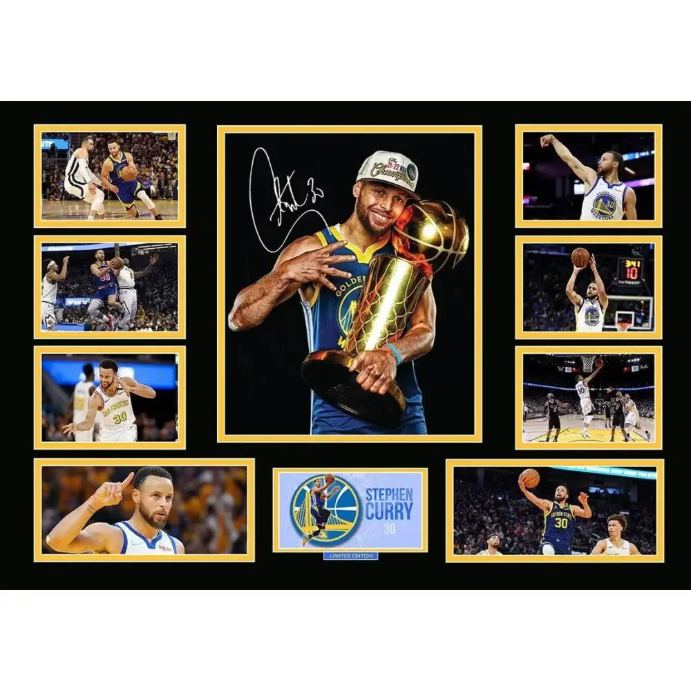 Stephen curry signed framed collage on polyester canvas wall decor featuring nba trophy for boys room gift