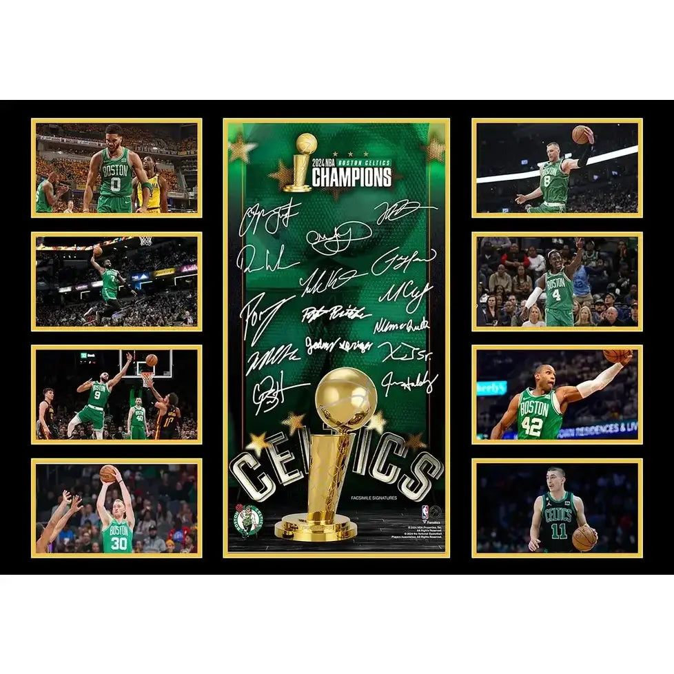 Messi football poster canvas wall decor featuring golden nba trophy with 2024 boston celtics champions on green polyester canvas
