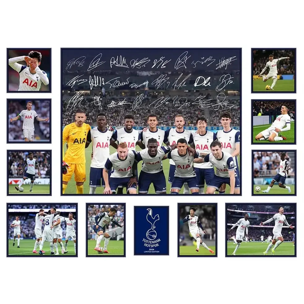Messi football poster canvas wall decor featuring tottenham hotspur players in white and navy kits with signatures