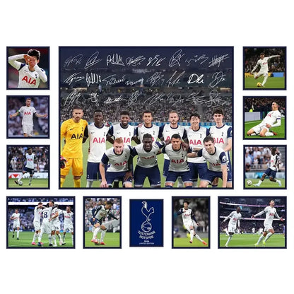 Messi football poster canvas wall decor featuring tottenham hotspur players in white and navy kits with signatures