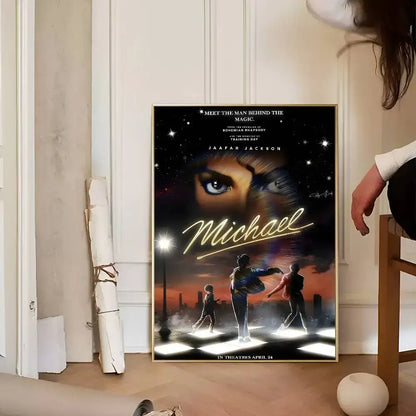 Framed michael jackson biopic movie poster with stylized portrait and golden lettering waterproof wall art