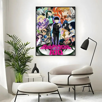 A vibrant mob classic poster wall art print featuring colorful characters and bold pink lettering for wall art display