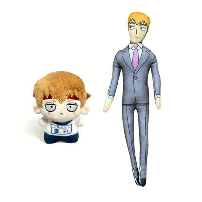 Mob psycho 100 dimple plush keychain featuring a gray suit plush pendant with pink tie and soft blonde hair plush