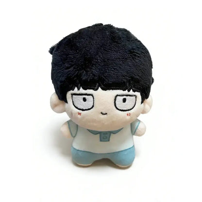 Mob psycho 100 dimple soft plush pendant keychain featuring black-haired chibi plush with embroidered eyes and light blue outfit