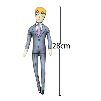 Mob psycho 100 dimple plush pendant featuring a 28cm tall soft plush toy of a man with orange hair in gray suit