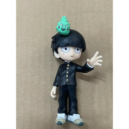 Black plastic mob psycho 100 iii mini model figurine in q style pvc mini with green angry poop on head
