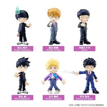 Six my hero academia collectible figurines with character names displayed as mob psycho 100 iii q style pvc mini model