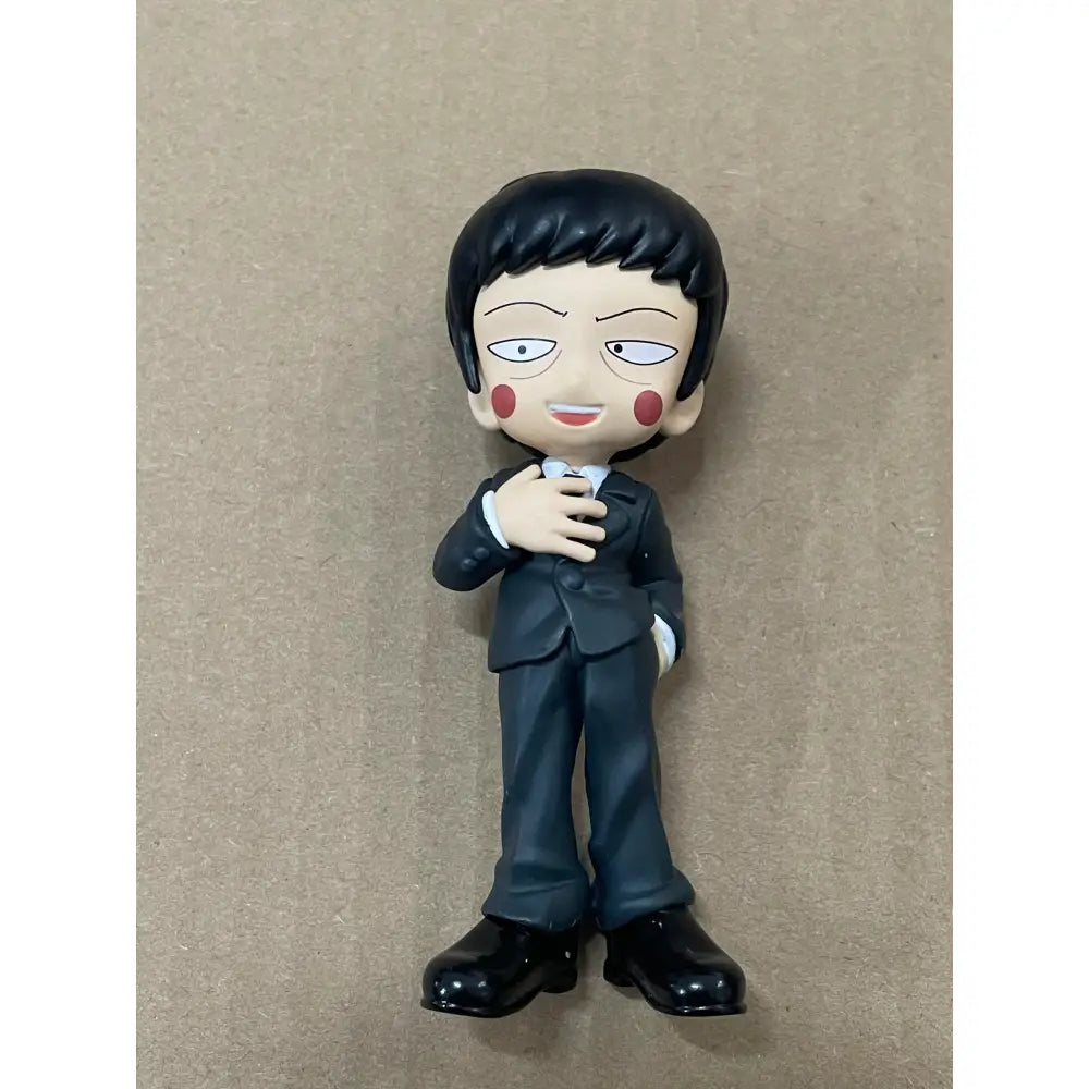 Black-suited mob psycho 100 iii mob character palverse style pvc mini model with glossy finish and red cheek circles
