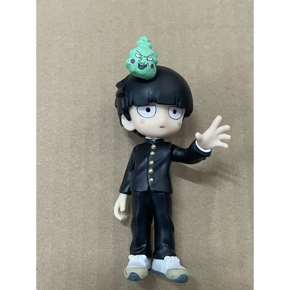Black plastic mob psycho 100 iii mob character palverse figure with green angry blob on head style pvc mini model