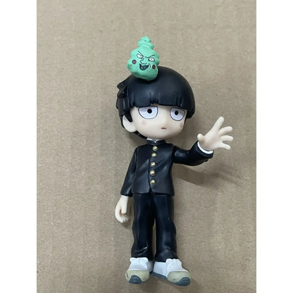Black plastic mob psycho 100 iii mob character palverse figure with green angry blob on head style pvc mini model