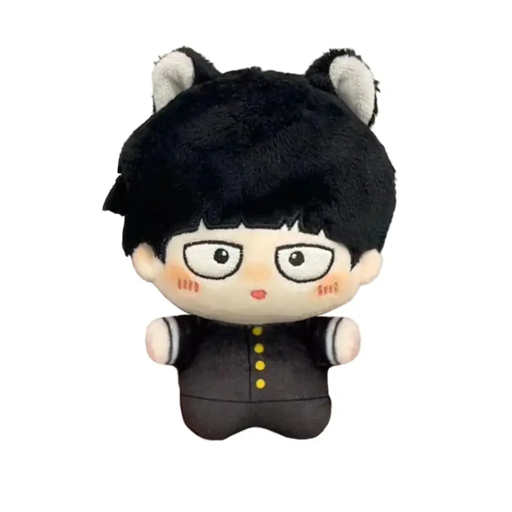 Mob psycho 100 kageyama shigeo plush keychain black plush with cat ears in dark uniform with yellow buttons and white trim