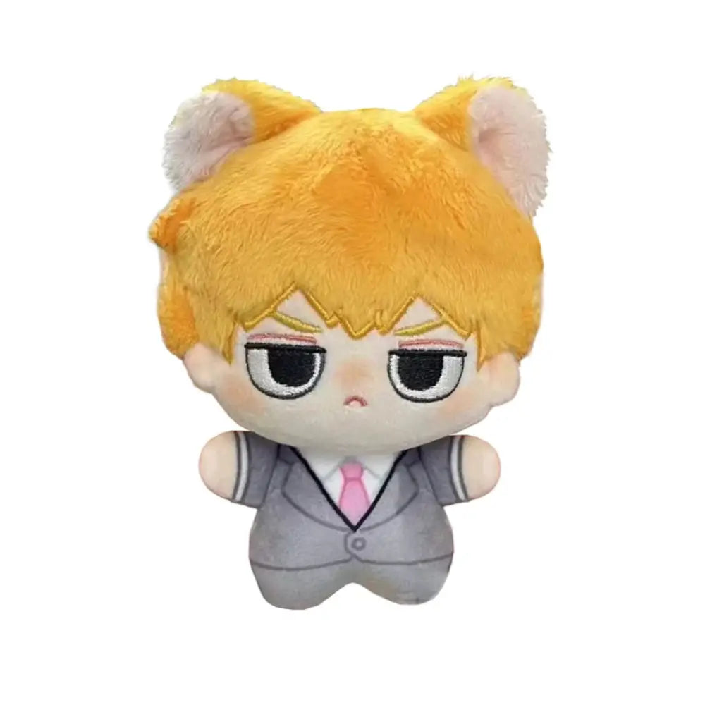 Mob psycho 100 kageyama shigeo plush keychain with golden-yellow fur cat ears gray suit and pink tie bag pendant