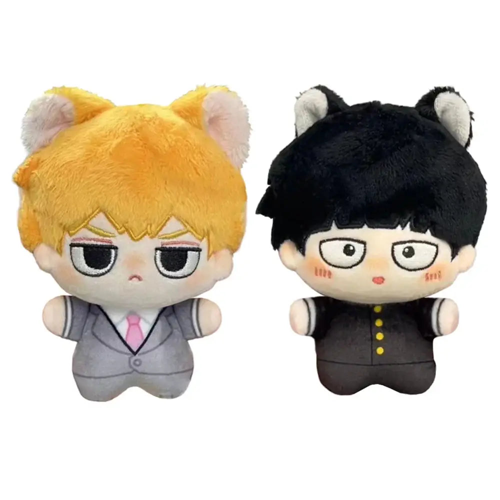 Mob psycho 100 kageyama shigeo plush keychain featuring two cat ear dolls with golden and black hair perfect for bag pendant